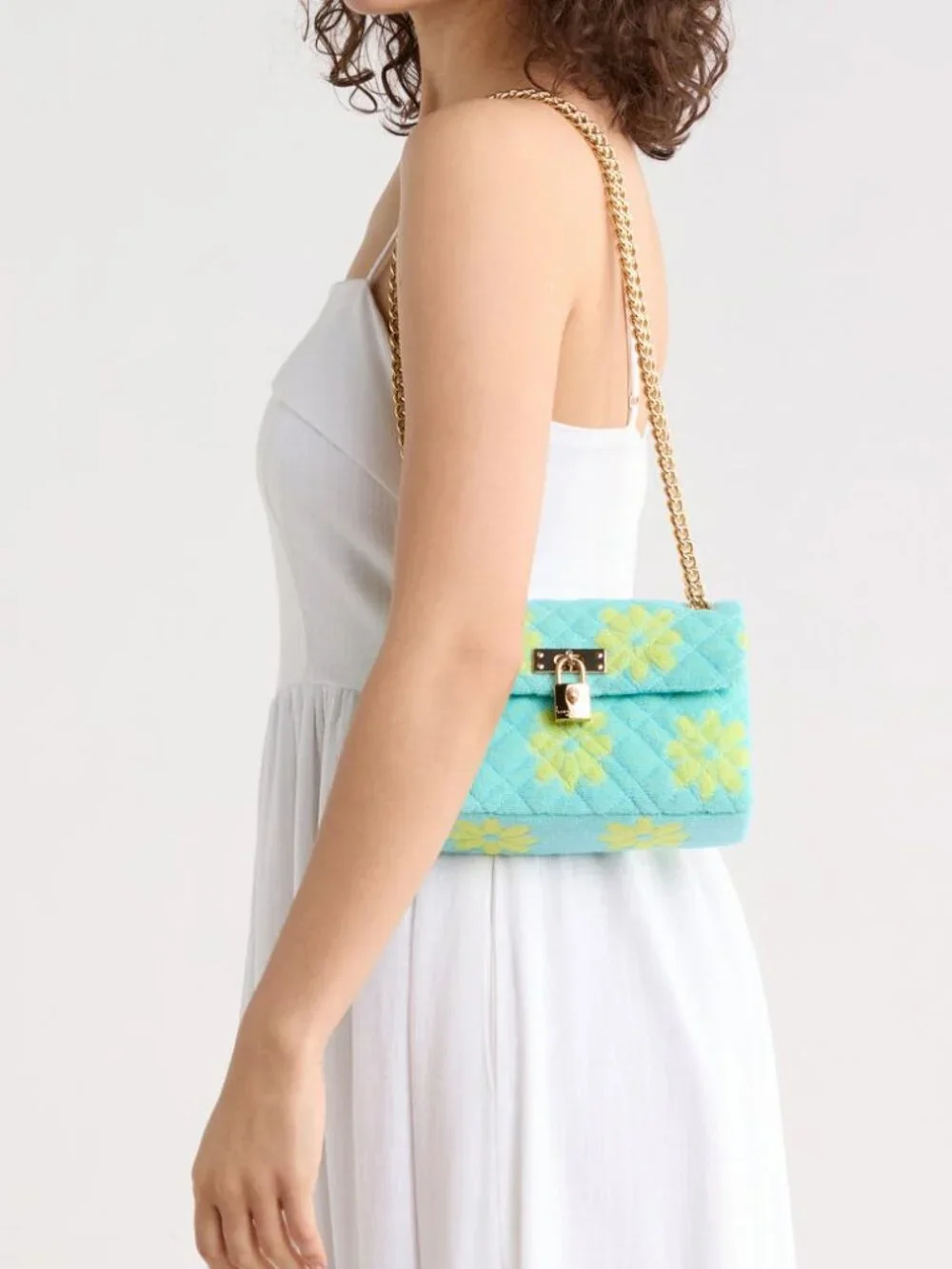 Kurt Geiger Mini Brixton Crossbody Blue & Yellow Floral Chain Strap NWT - Picture 6 of 9
